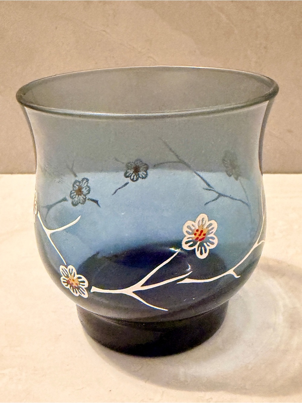Vintage Libbey Smokey Blue Dogwood Floral Low Ball Glasses Set of Six Excellent - Picture 4 of 6
